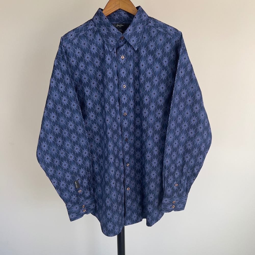 Vintage Sean John XXL Blue Argyle "St. Moritz" Button Down Shirt NWT HW51403